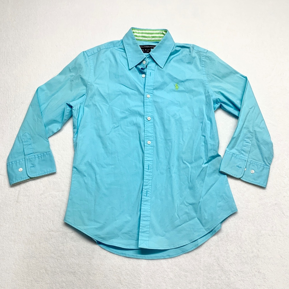 Ralph Lauren Sport Button Down Shirt Womens Size 8 Turquoise Stretch Cotton Pony - Picture 1 of 11